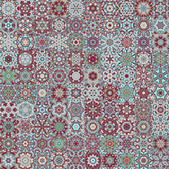 Poster - Soft faded color tone floral geometric shapes vintage concept seamless pattern background.