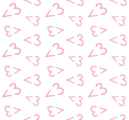 Wall Mural - Vector seamless pattern of pink hand drawn doodle sketch heart 3 isolated on white background