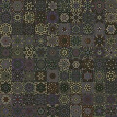 Fototapete - Dark brown color tone flloral geometric shapes vintage style seamless pattern background.