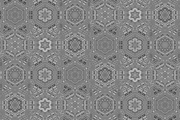 Poster - Black and white floral geometric mandala art shapes, vintage concept seamless pattern background.