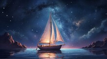 Illustration Of A Sailing Ship In The Midnight Sea. Midnight M Unconventional Freedom.