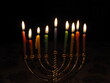 hanukkah menorah with lit candles