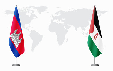 Cambodia and Western Sahara flags for official meeting