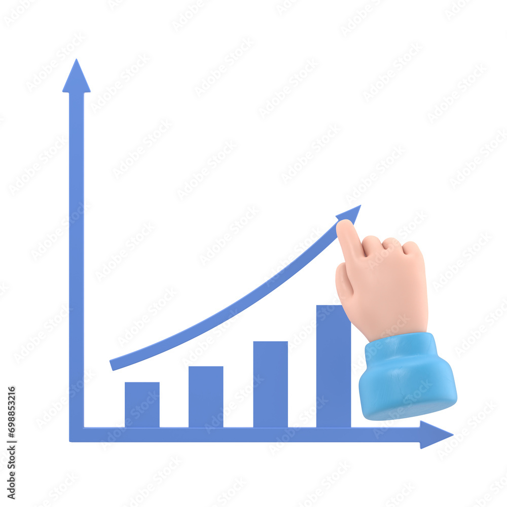 increase graph 3d model cartoon style render... Cartoon Gesture Icon Mockup.Growth graph concept. Businessman draws a ...