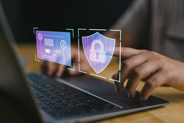 Leinwandbilder - internet security, Cyber, firewall security, Data protection, information safety and encryption, secured access to user personal data..