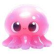 Cute pink cartoon octopus isolated on transparent background. Funny underwater animal. Marine theme, undersea world concept. Childish character for design print, card, clothes, sticker