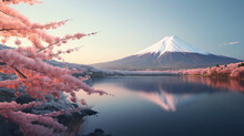富士山と桜 Mount Fuji And Cherry Blossom Sakura In Japan