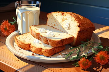 Wall Mural - cartoon breakfast toast and milk