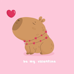 Wall Mural - Valentine day card with cute lovely capybara