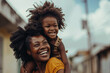 Happy african american mother having fun with her daughter outdoor, Family and love concept