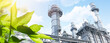 Green Industry Eco Power plant. Carbon credit factory Good environment ozone air low carbon footprint wide for banner.