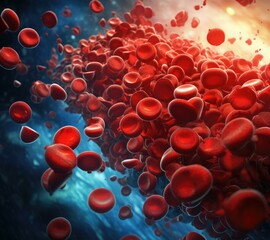 Wall Mural - Red blood cells in a blood vessel. Generative AI.