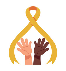 Wall Mural - childhood cancer day ribbon and hands