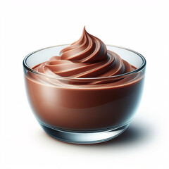 Chocolate cream in glass bowl isolated on white background.