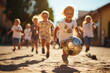 © sofiko14 - Happy smiling Caucasian preschool children playing soccer