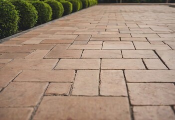 Wall Mural - Laying gray concrete paving slabs in house courtyard driveway patio. Professional workers bricklayers are installing new tiles or slabs for driveway, sidewalk or patio on leveled sand foundation base.