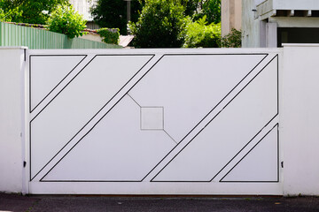 Wall Mural - entrance sliding design portal suburb home facade door white metal aluminum house gate access modern