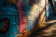 Colorful Wall with Graffiti and Brick Texture