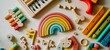 © Karan - A colorful wooden toy with a rainbow design.