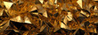 abstract image of shiny, reflective gold triangles creating a 3D effect. It looks luxurious, modern, and artistic with light and shadows