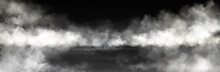 White Smoke Cloud With Overlay Effect On Transparent Background. Realistic Border With Fog. Vector Illustration Of Smoky Mist Or Toxic Vapor On Floor. Meteorological Phenomenon Or Condensation.