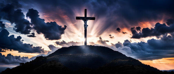 Golgotha hill and cross as symbol of Jesus' death and resurrection during Passion Week