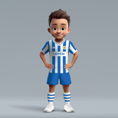 Canvas Print - 3d cartoon cute young soccer player in Real Sociedad football uniform