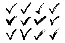 Hand Drawn Check Mark Doodle Set. Marker Right Sign Clipart. Ink Scribble Checkbox