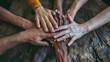 Photo of hands of diverse people unity. No racism and unity of different people concept 