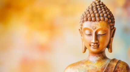 Wall Mural - buddha statue meditate on harmony background with light bokeh. banner vesak day