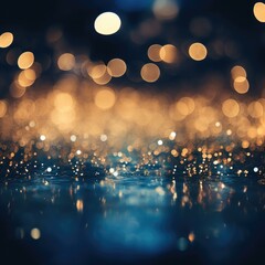 Sticker - Golden lights on the water with bokeh effect. Generative AI.