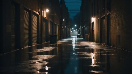 Flooded dark alley at night from Generative AI