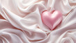 3D light pink heart on abstract soft white silky wavy background as wallpaper illustration