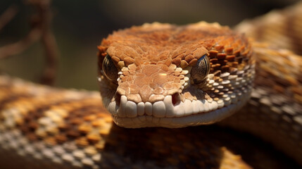 Wall Mural - Nose Horned Viper with forked tongue outside (Vipera ammodytes). AI Generative