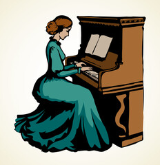 Wall Mural - The girl plays the piano. Vector drawing