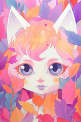 Wall Mural - a portrait of a cute kitten in a leafy background, in the style of vibrant pop surrealism