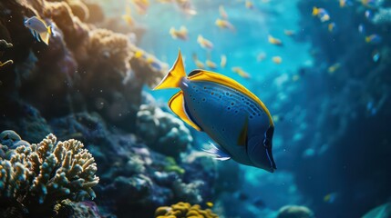 Wall Mural - A unique ornamental fish, captured in close-up photography, elegantly swimming in the sea.





