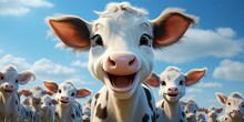 3d Cartoon A Happy Dairy Cow In A Field Of Flowers