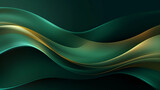 Fototapeta  - Abstract geometric background with flowing lines and waves. Modern green and golden shiny wavy lines background 