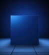 A minimalist blue box against a brick wall. Generative AI.