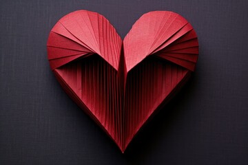 Wall Mural - Paper heart on a black background. Valentine's Day. Love, A delicately folded origami heart, AI Generated