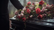 Black coffin at funeral, farewell to the deceased