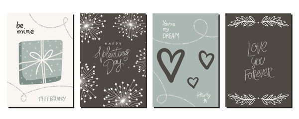 Wall Mural - A set of postcards for Valentine's Day. Cute illustrations. Couple in love. Cute elements for holiday cards	