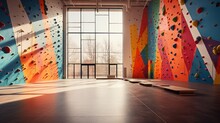 Indoor Climbing Gym With Colorful Walls And Sunlight
