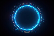 Blue Circle Light Frame On Black Background.Blue Light Effects On Round Placeholder For Your Text On Dark Background.a Blue Glowing Circle.for Futuristic Or Technology-themed Designs.