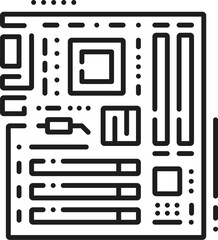 Fototapete - Motherboard line icon for computer PC mainboard hardware, vector outline symbol. PC or laptop motherboard or system board linear pictogram for computer hardware installation instructions or repair