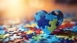 Digital banner promoting autism awareness with a heart-shaped puzzle jigsaw and a ribbon signifying support