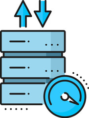 Poster - Database network server color icon, cloud storage for files transfer and data access, outline vector. Internet technology pictogram of data storage server and digital information exchange in cloud