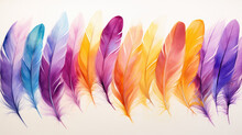 Set Of Feathers Isolated On White Background. Hand Drawn Watercolour Feathers . Hand Drawn Illustration -.Watercolor Feathers Collection. Aquarelle Boho Set.greeting Cards, Posters, Prints