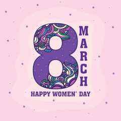 Canvas Print - Elegant Greeting Card Design with Floral Number of Eight Number for 8th March, Happy Women's Day Celebration.